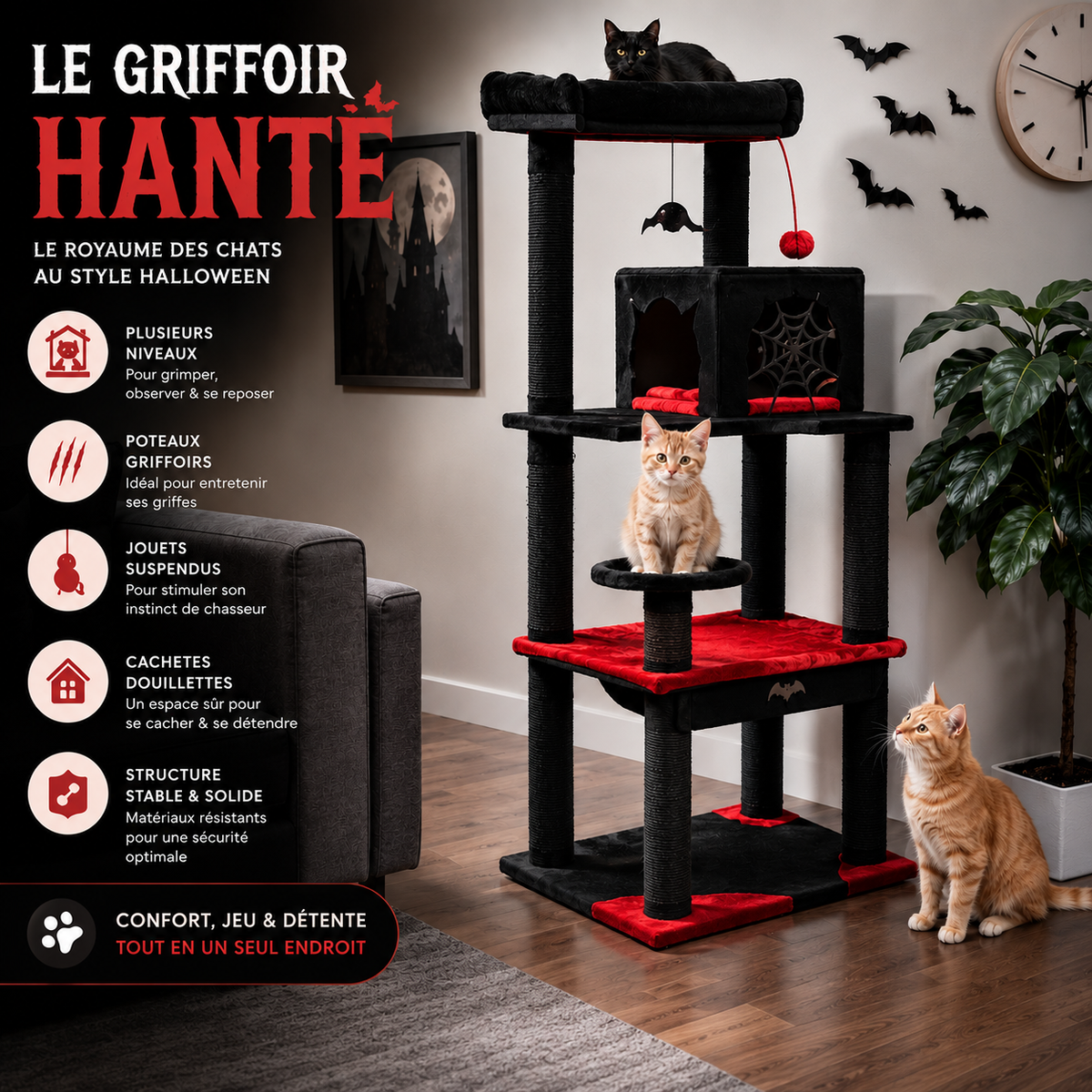 Le Griffoir Hanté - Arbre à chat Halloween