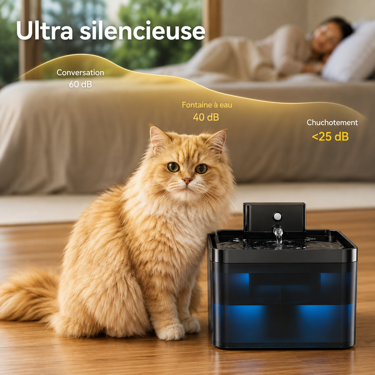 La Source’Chat – Fontaine à eau sans fil avec capteur