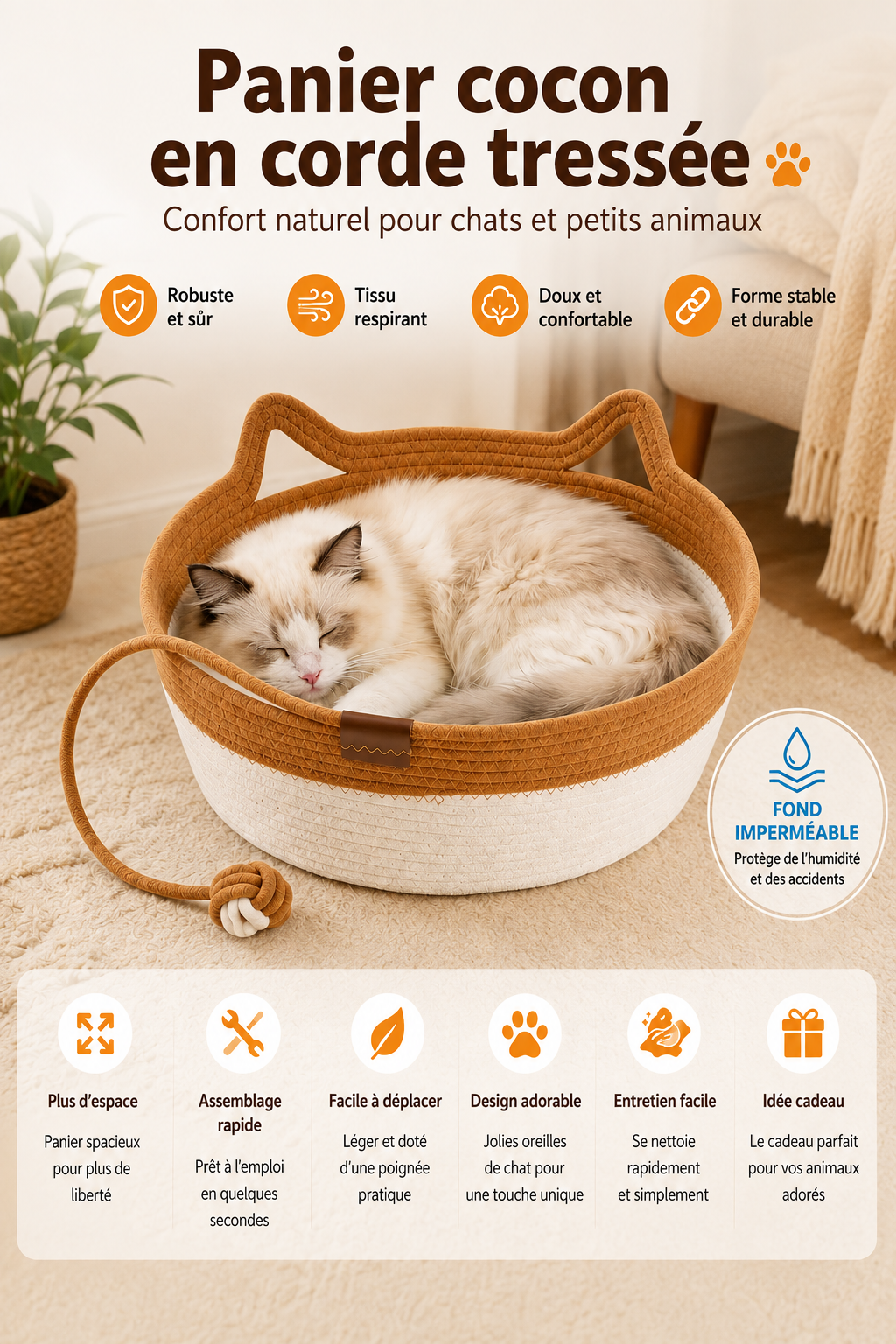 Le Panier Moustache – Panier tressé pour chat