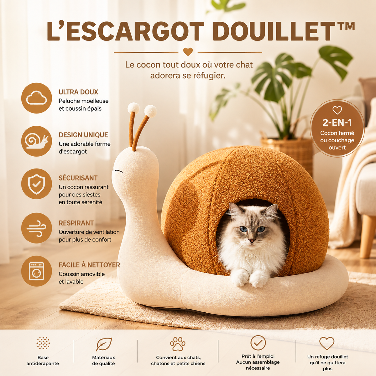 L'Escargot Douillet - Un nid douillet et mignon pour votre chat
