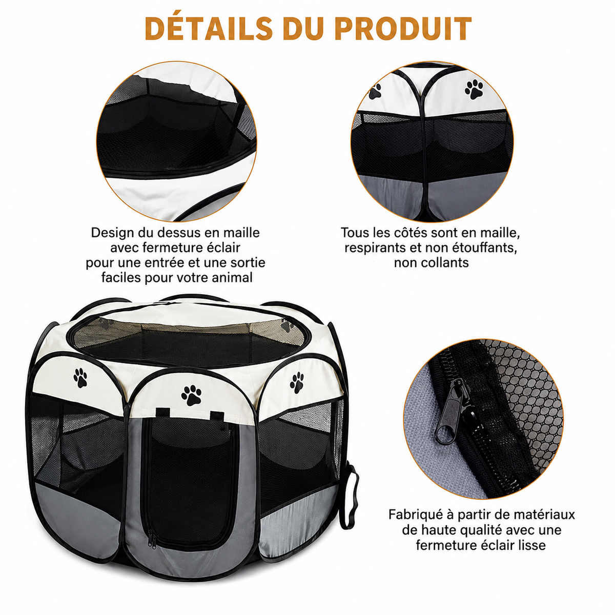 Le Chat’Piteau – Parc pliable octogonal pour chat