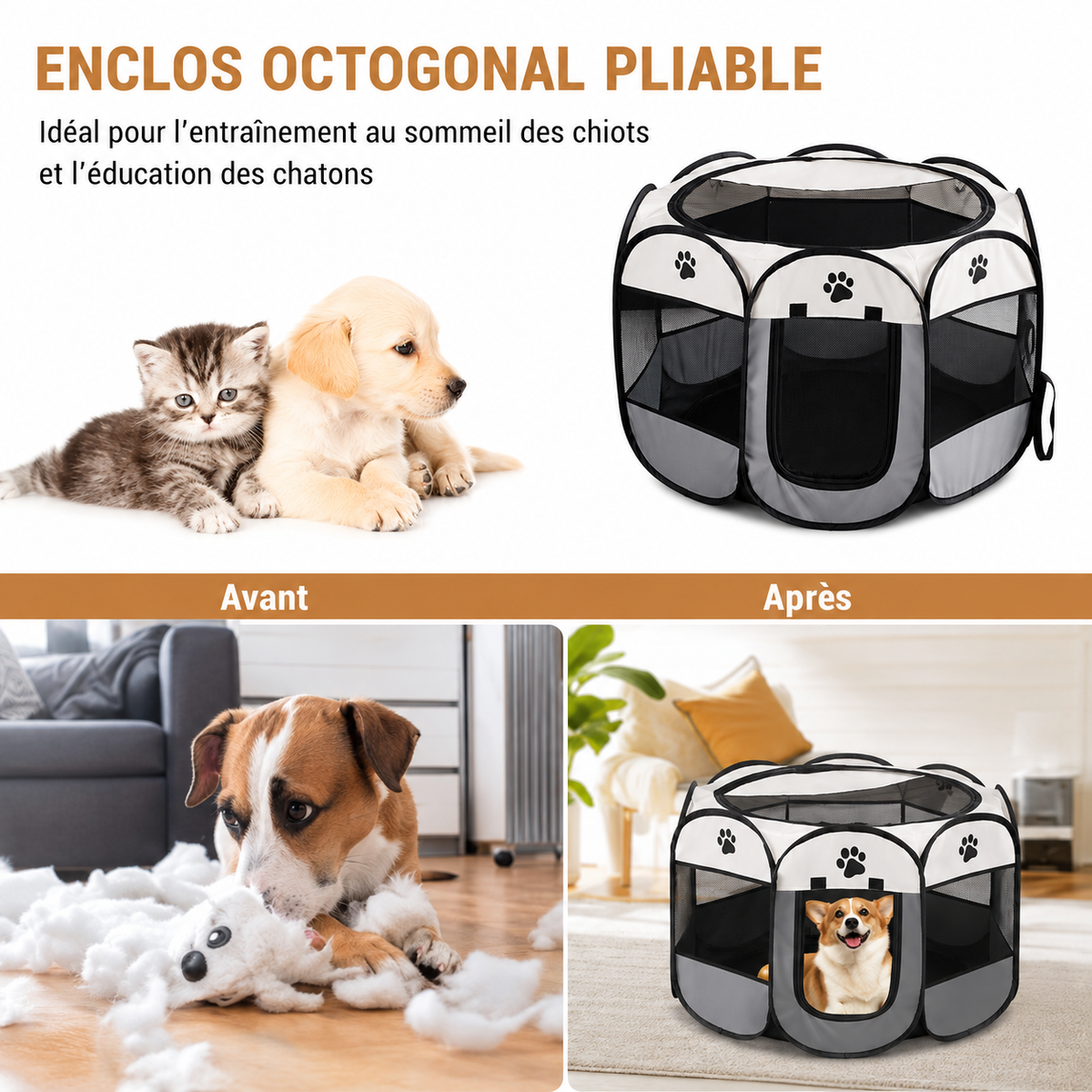 Le Chat’Piteau – Parc pliable octogonal pour chat