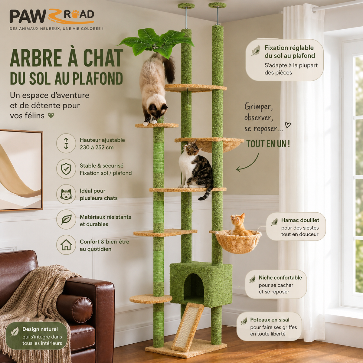 Le Perchoir Canopée – Arbre à chat du sol au plafond