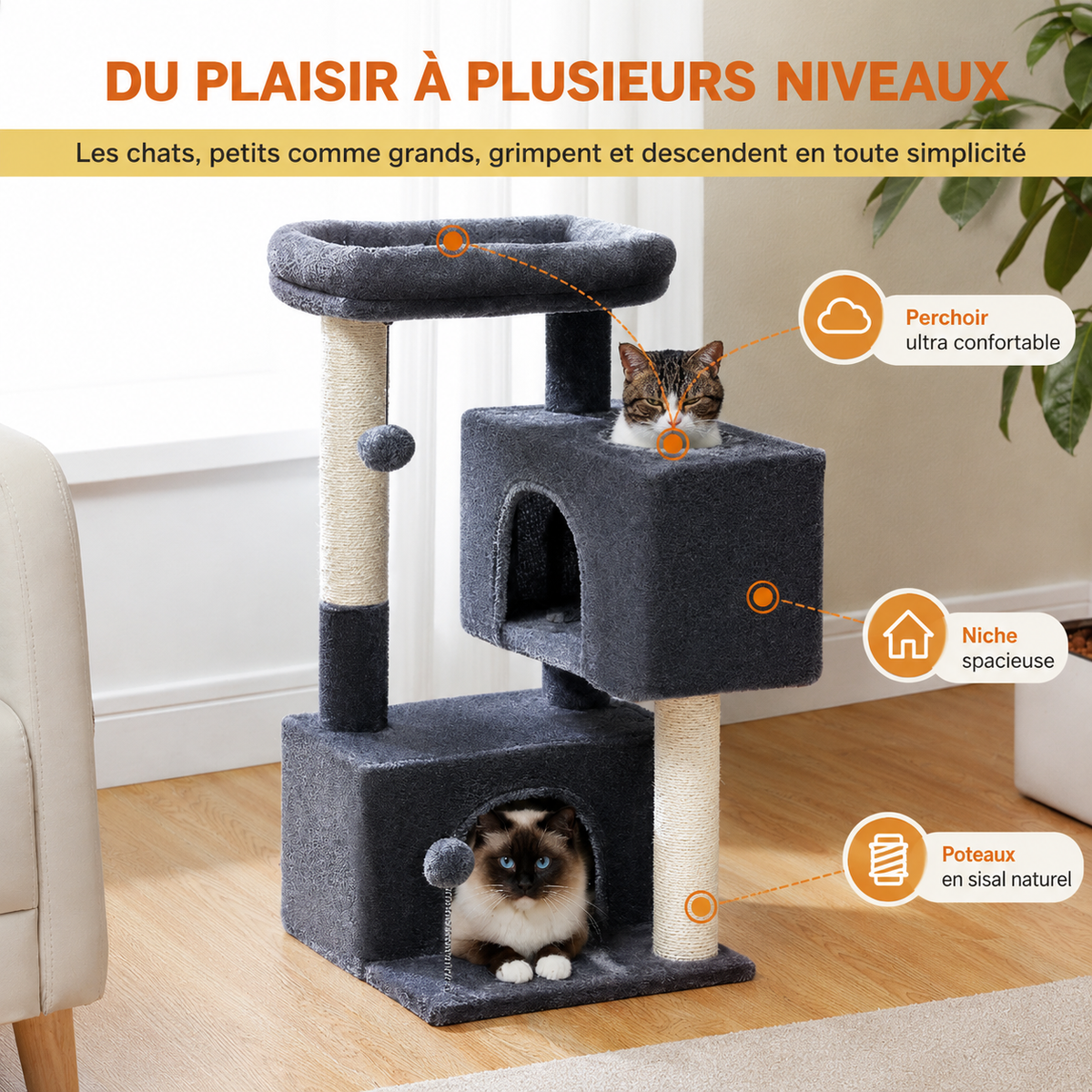 Le Nid Perché – Arbre à chat compact 80 cm