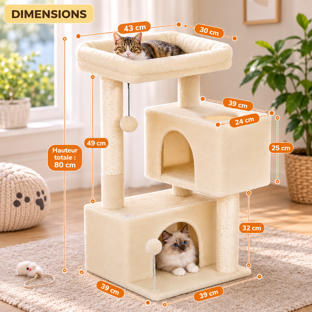 Le Nid Perché – Arbre à chat compact 80 cm