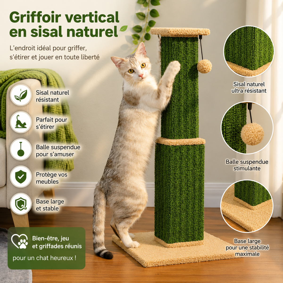 Le Totem Félin – Griffoir en sisal 81 cm