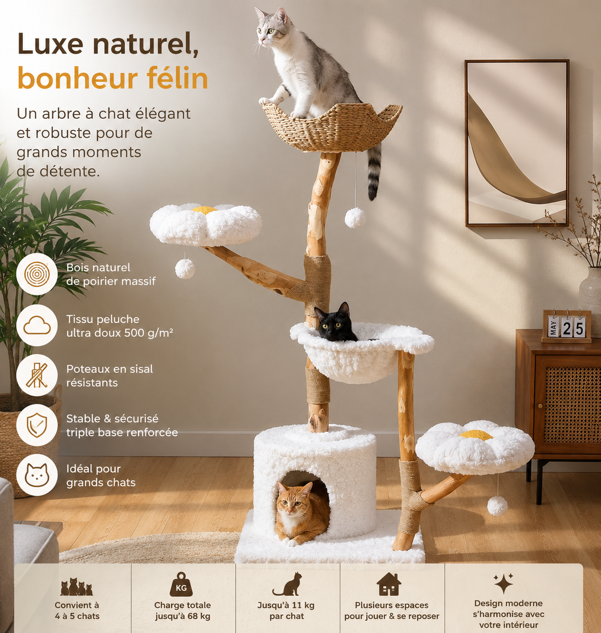 L’Arbre Enchanté – Grand arbre à chat 150 cm
