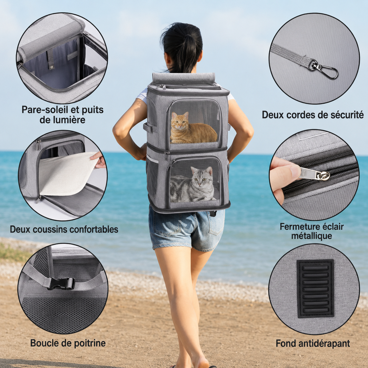 Le Cocon Voyageur – Sac à dos de transport double pour chats