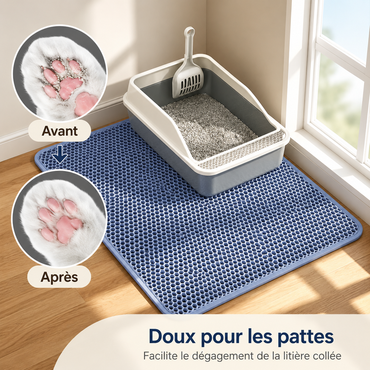 Tapis de litière double couche Nid d’Abeille – Anti-projections & Lavable