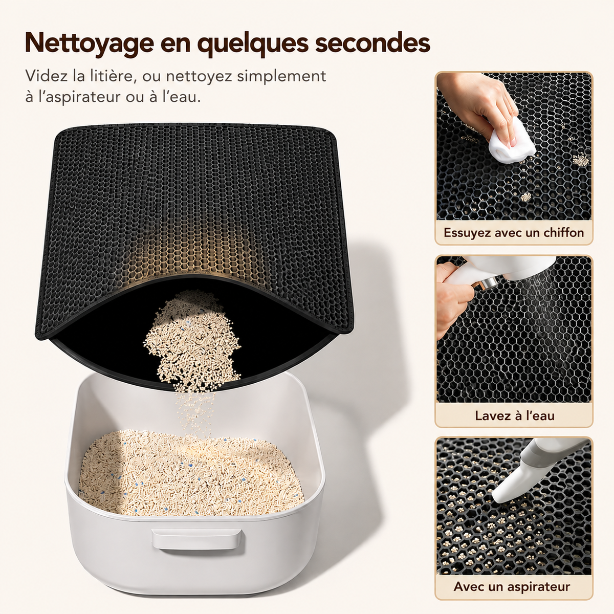 Tapis de litière double couche Nid d’Abeille – Anti-projections & Lavable
