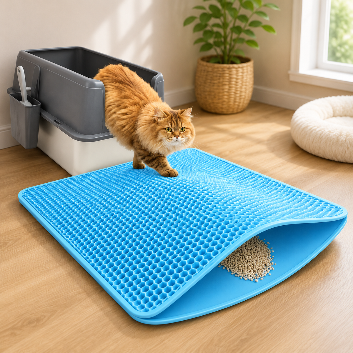Tapis de litière double couche Nid d’Abeille – Anti-projections & Lavable