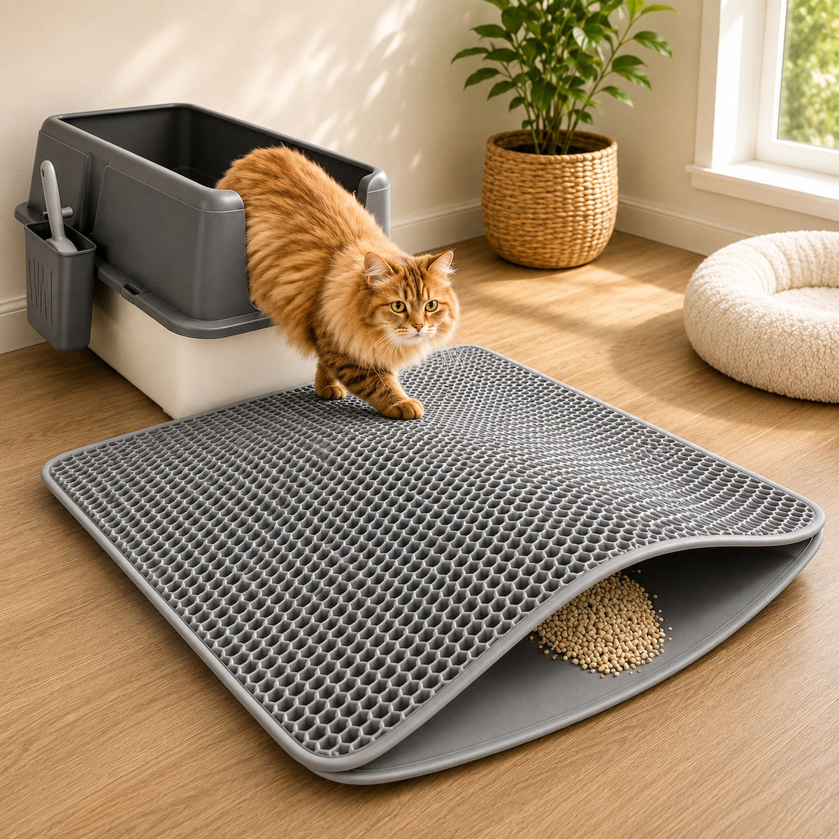 Tapis de litière double couche Nid d’Abeille – Anti-projections & Lavable