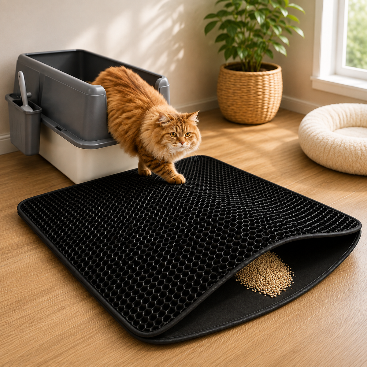 Tapis de litière double couche Nid d’Abeille – Anti-projections & Lavable