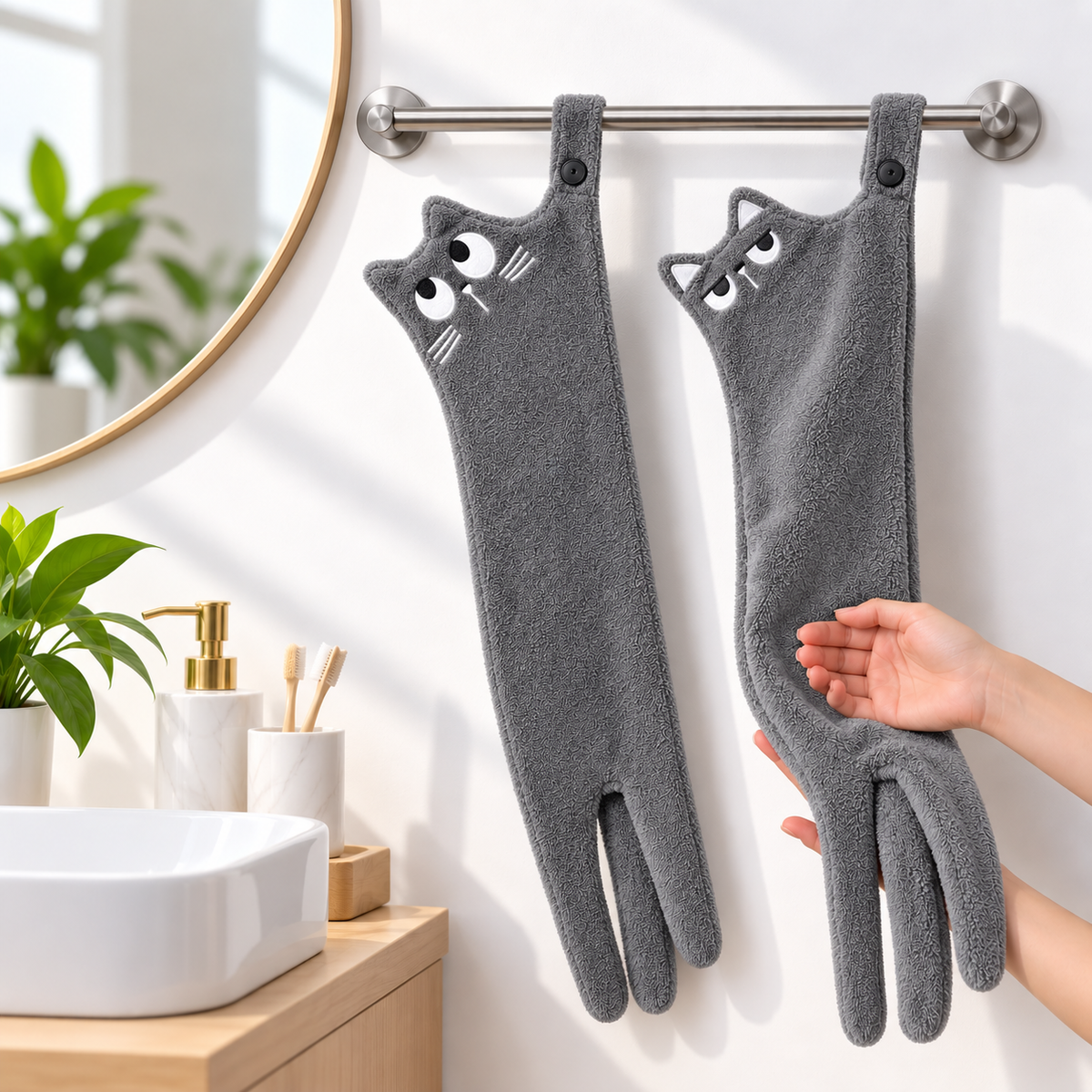 Miaou’Serviette – Serviette à main chat suspendu