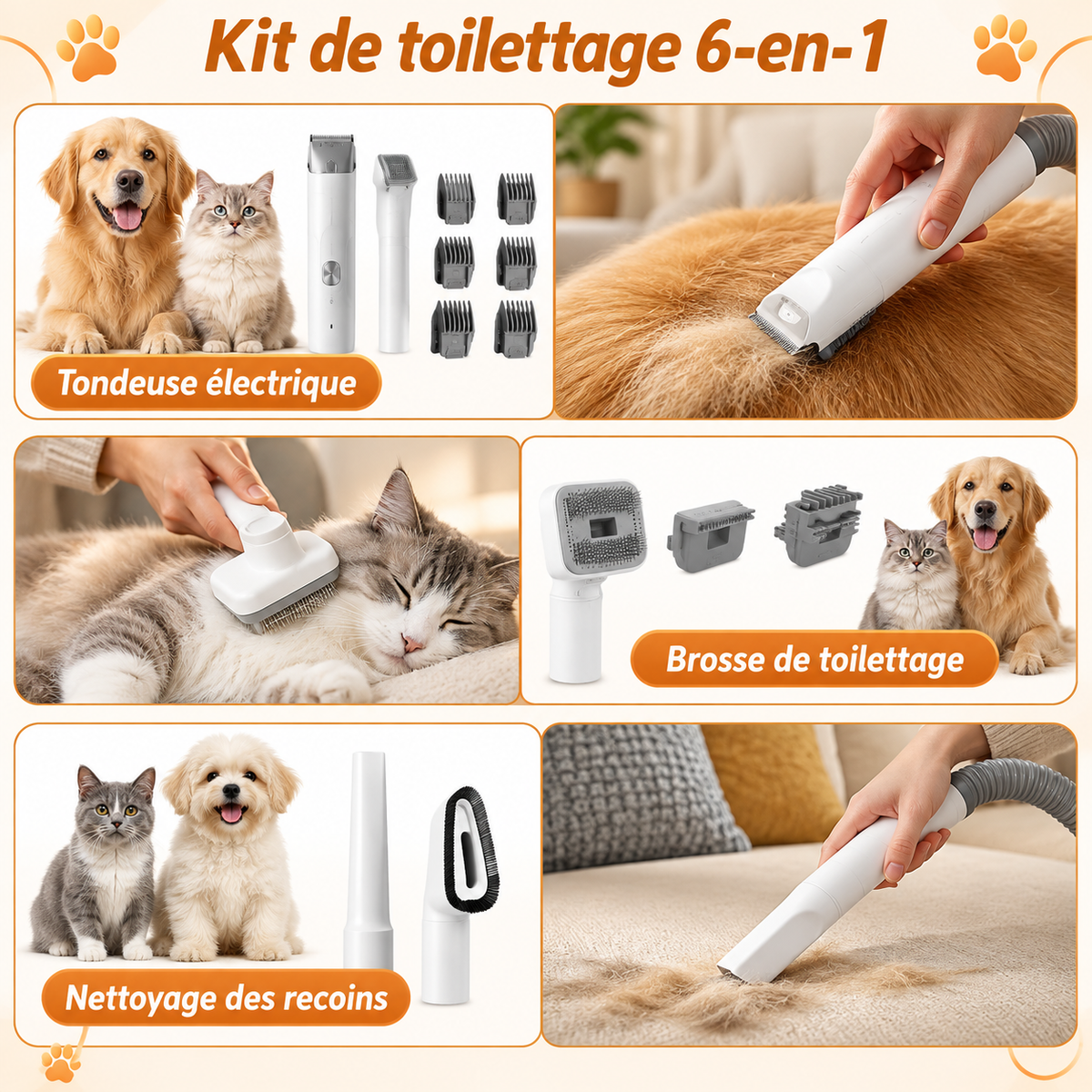 Ronron’Vac – Kit de toilettage & aspirateur 6-en-1