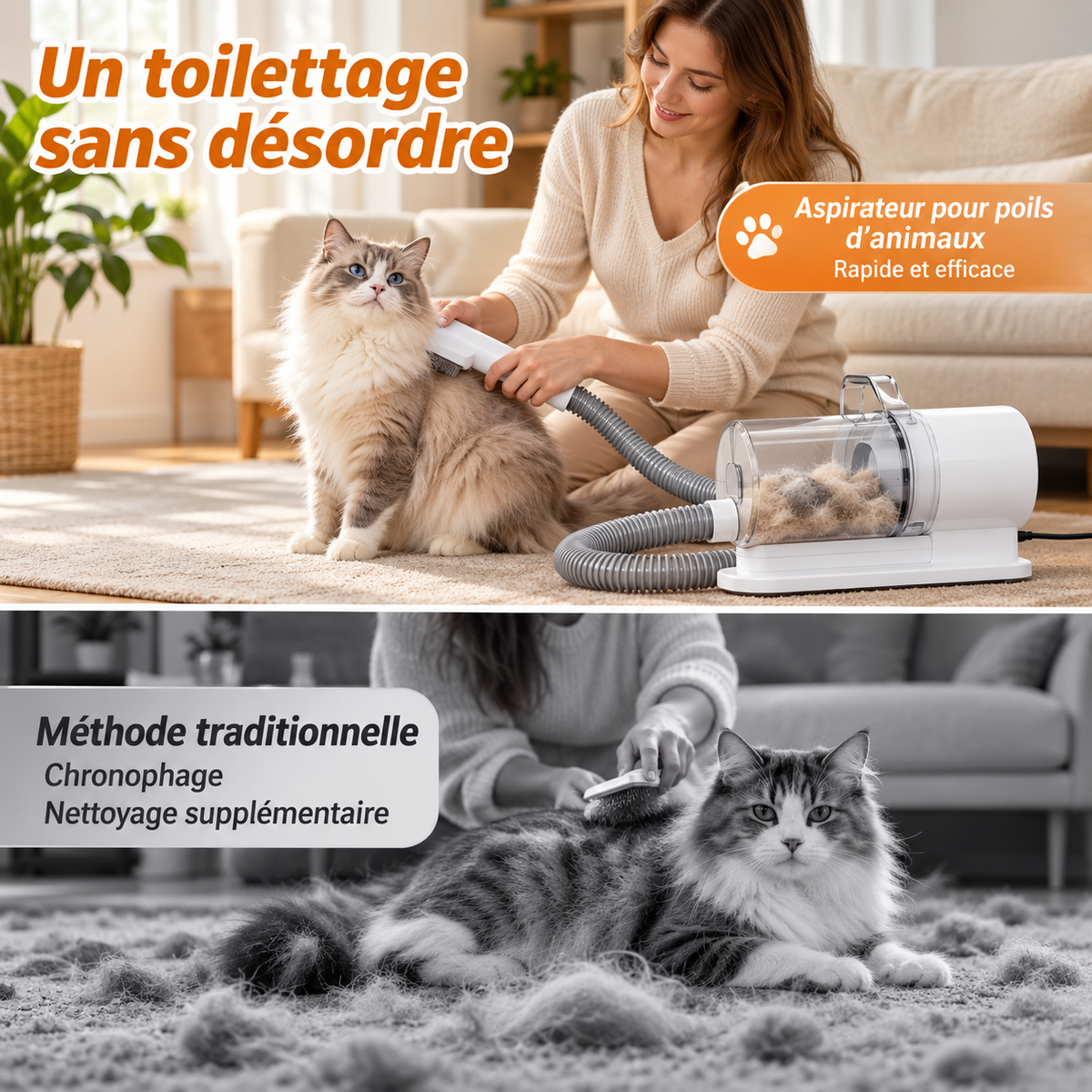 Ronron’Vac – Kit de toilettage & aspirateur 6-en-1