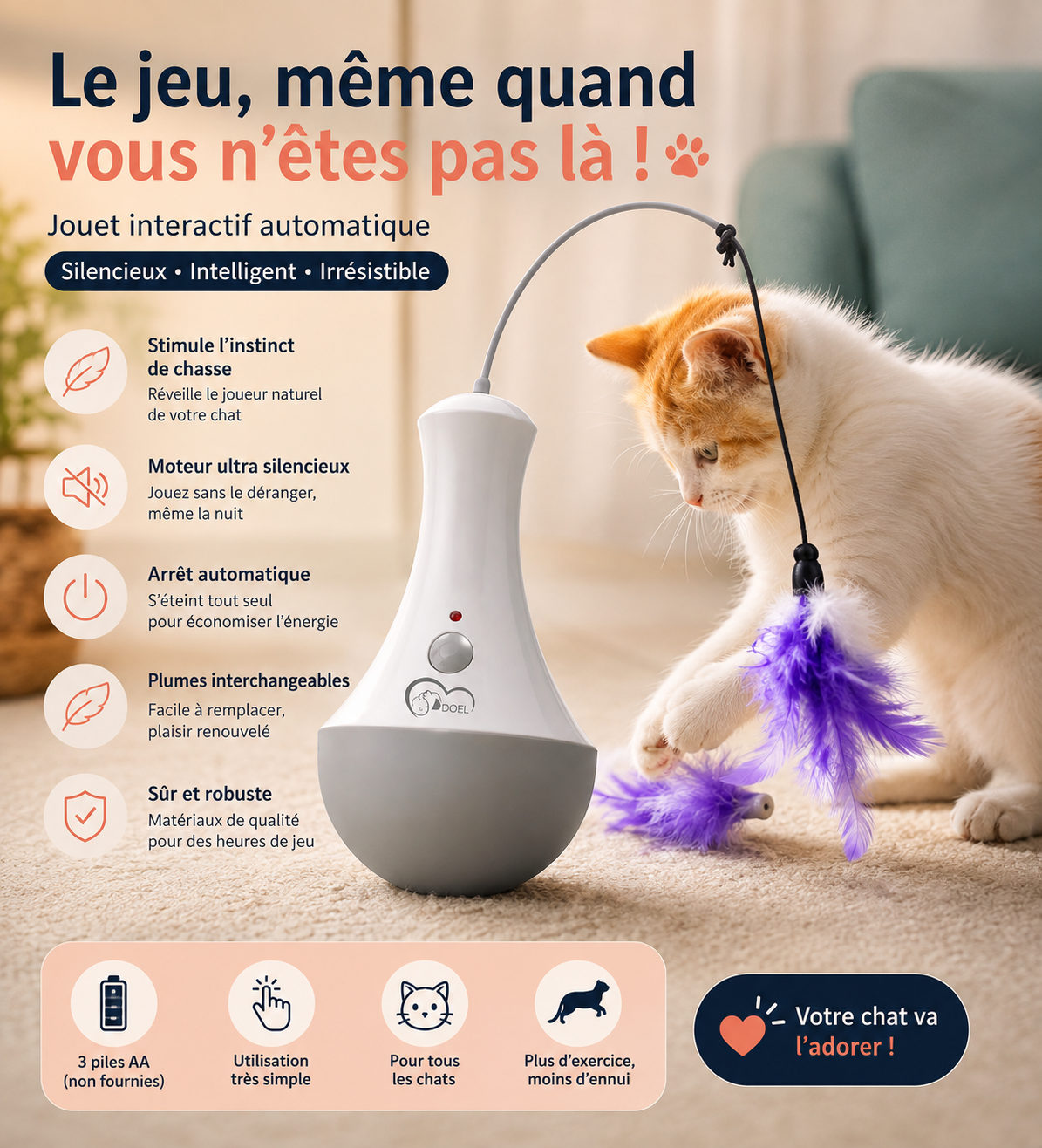 La Plume Magique – Jouet interactif à plume pour chat