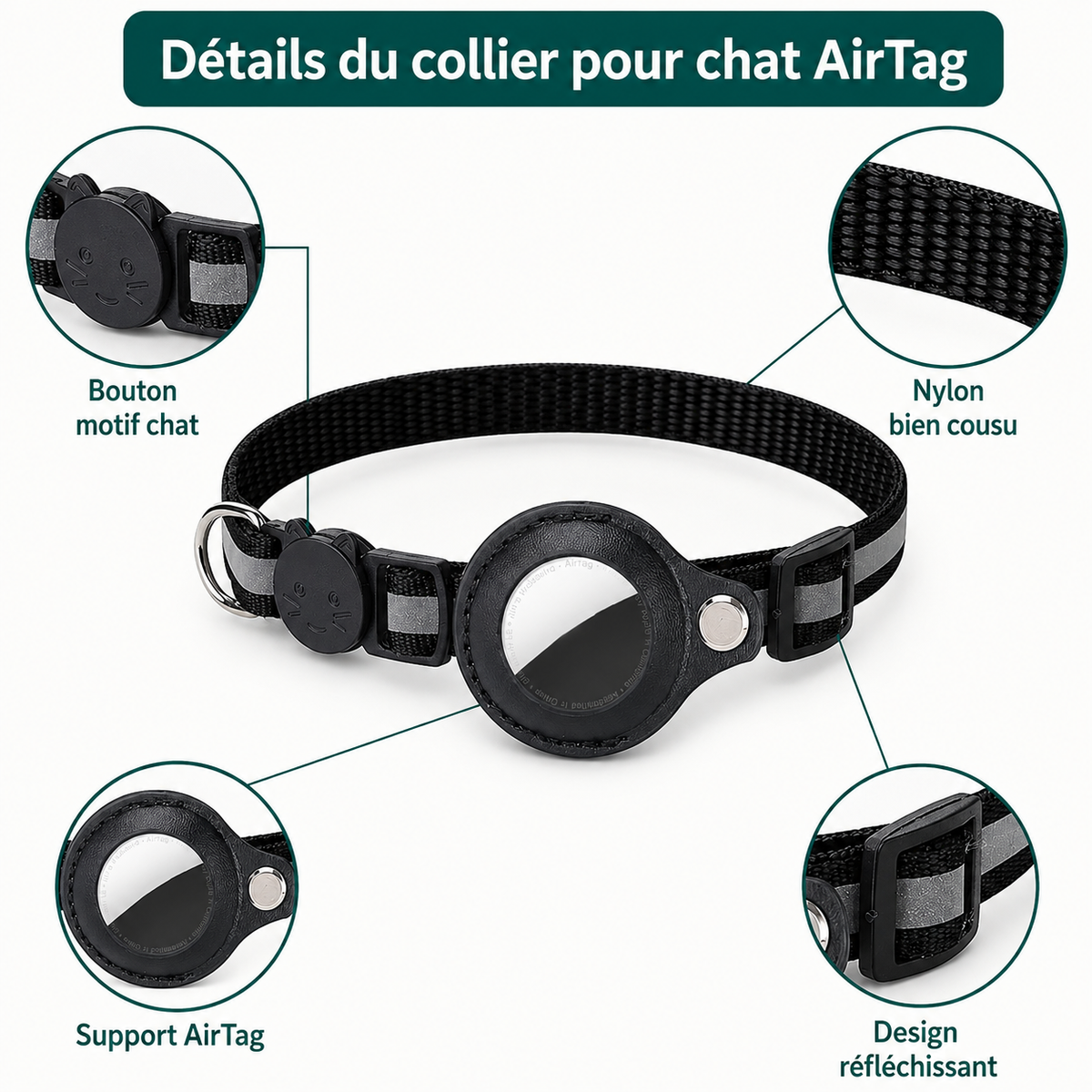 Le Gardien Ronron – Collier compatible AirTag