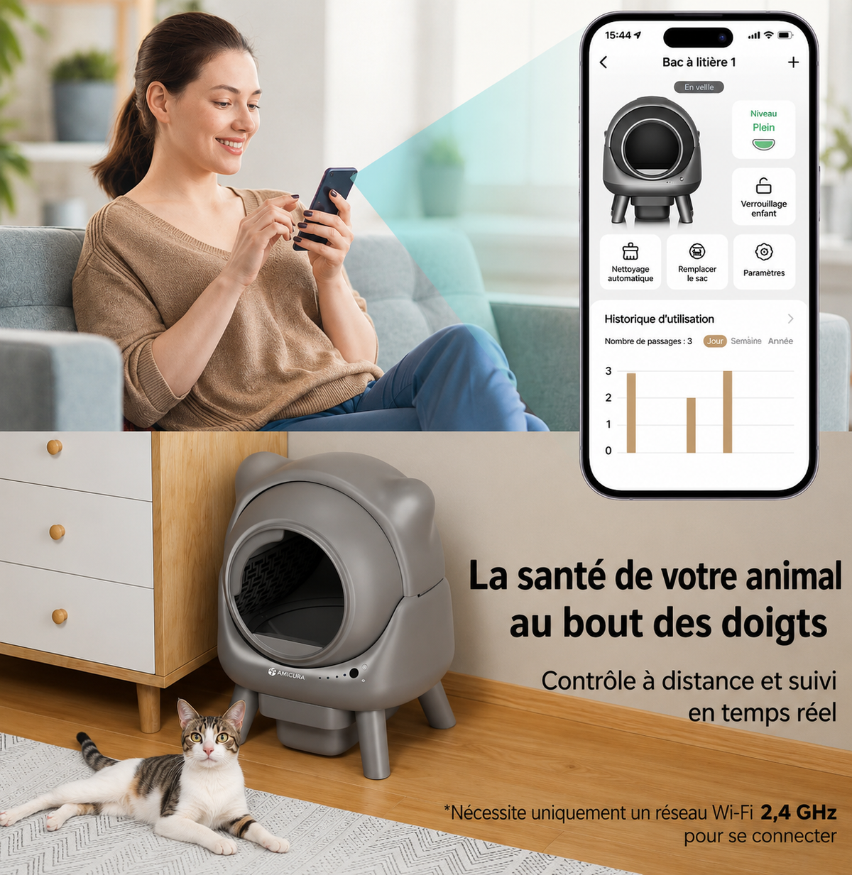 La Miaou’Station – Litière automatique connectée Wi-Fi