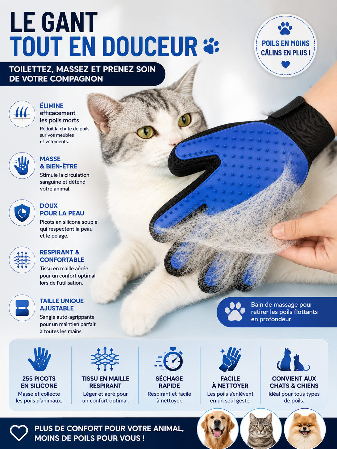 Tout en Douceur – Gant de toilettage pour chat