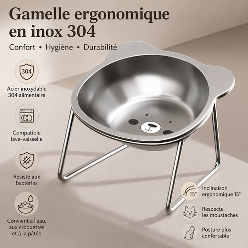La Douce Gamelle – Gamelle surélevée en inox pour chat