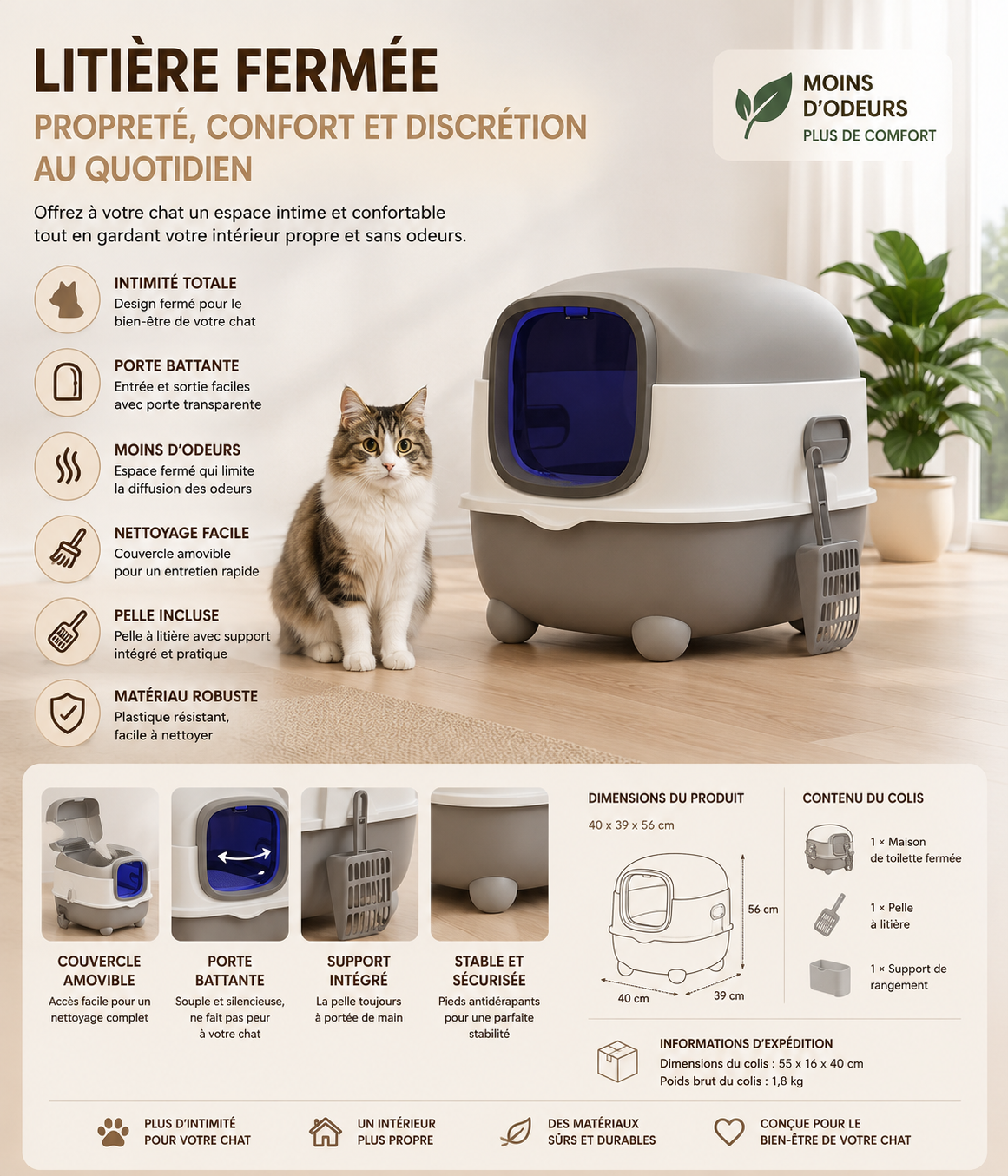 Le Petit Coin Félin – Litière fermée avec porte