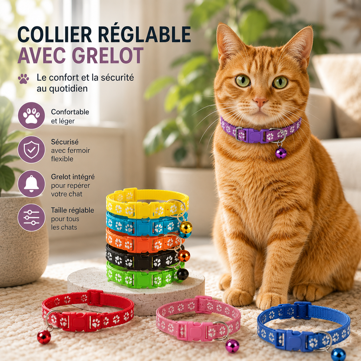 La Patte à Clochette™ – Collier réglable avec grelot