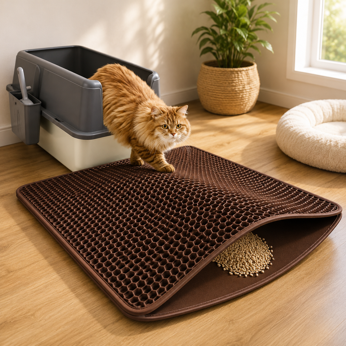 Tapis de litière double couche Nid d’Abeille – Anti-projections & Lavable