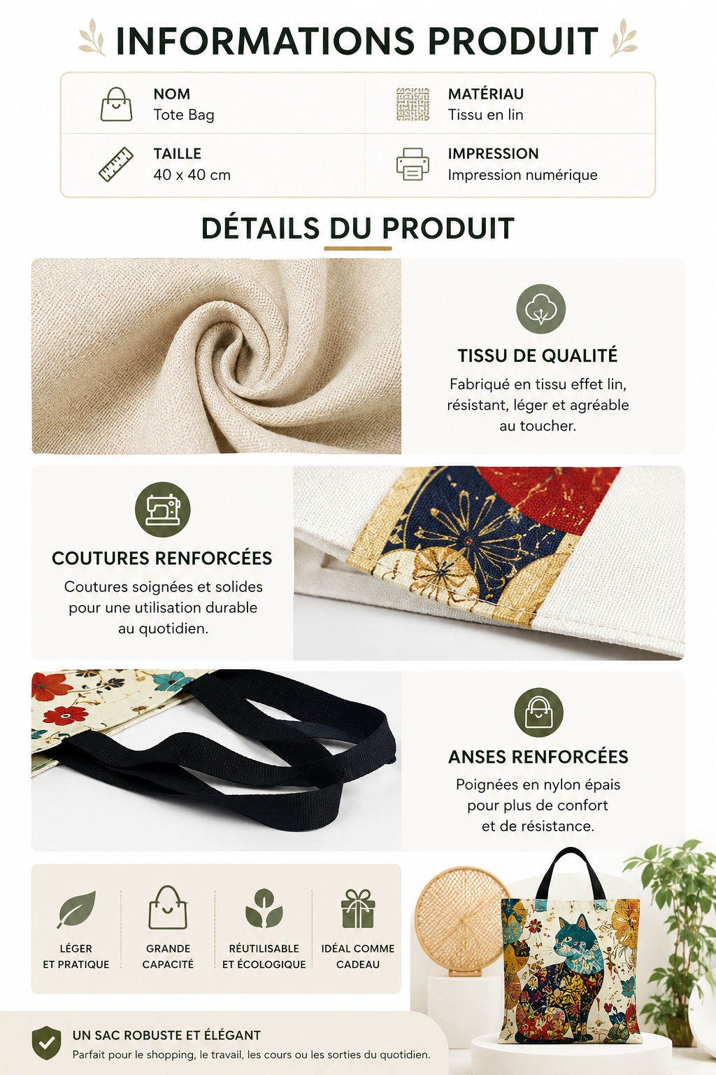Le Félin Japonisant – Tote bag illustré